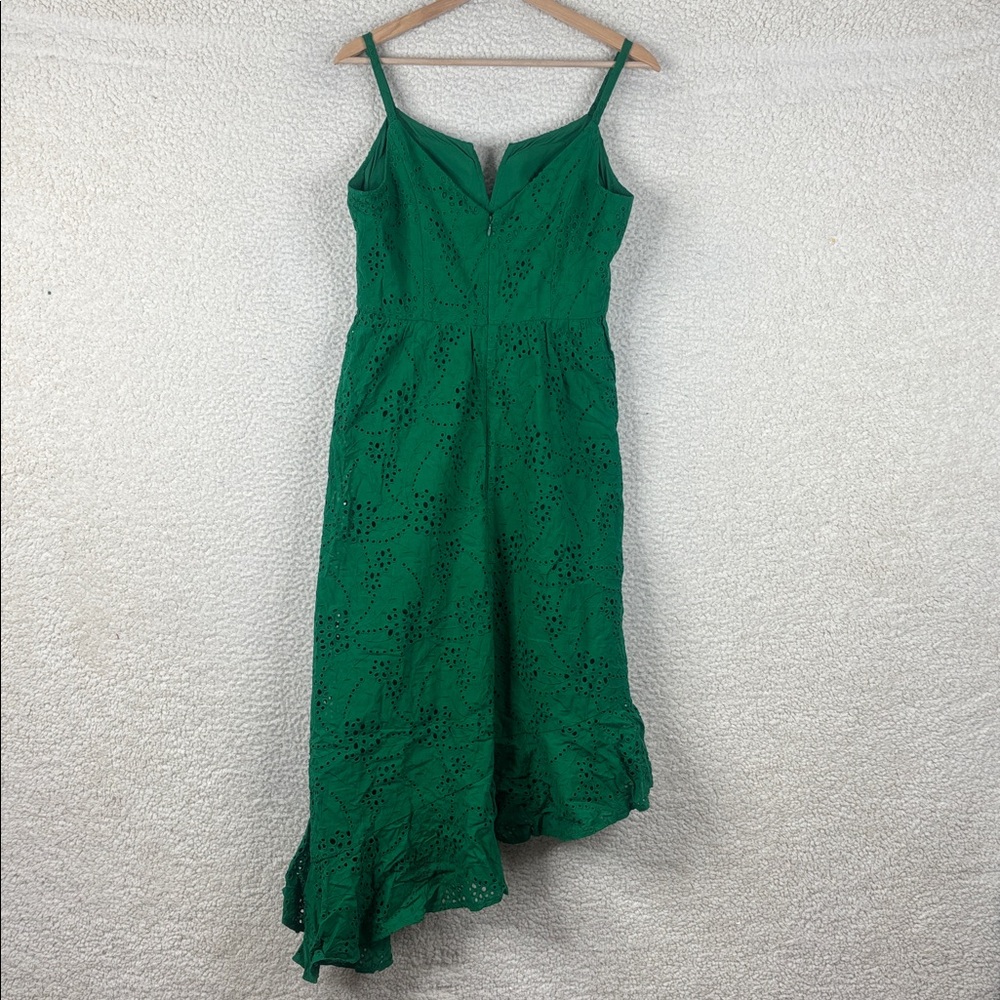 NWOT Guess Womens Green Cotton Eyelet Ruffled Asymmetric Hem Midi Dress Size 4 - Picture 8 of 14